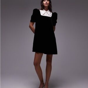 & Other Stories velvet mini dress with collar detail and puff sleeves in black